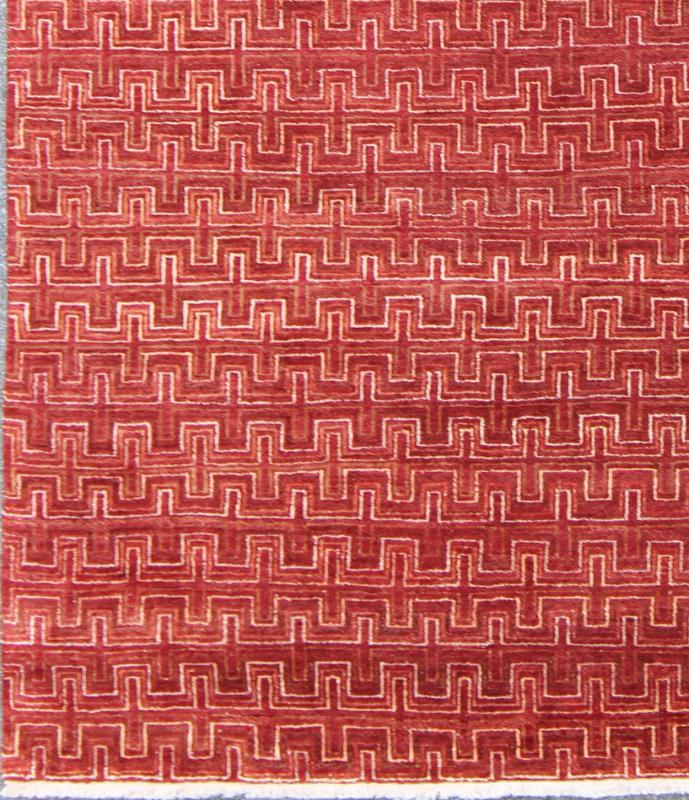 Ape - 3077, Modern Geometric Rug - Red Background in a Modern Design A modern design rug in elegant red with all over geometric design. This rug has a thick pile and is suitable for heavy traffic. 8'1 X 10'3 - Keivan Woven ArtsAPE - 3077 - 9700 - A - 8016Rug