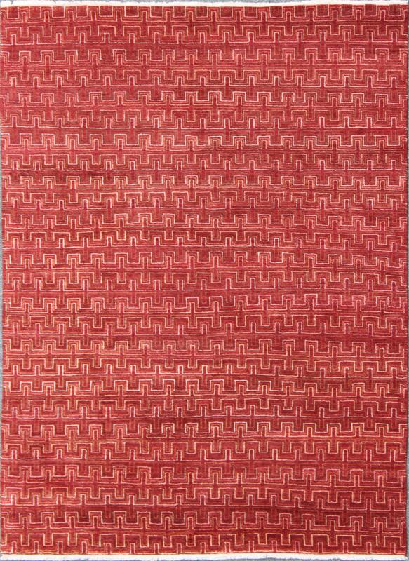 Ape - 3077, Modern Geometric Rug - Red Background in a Modern Design A modern design rug in elegant red with all over geometric design. This rug has a thick pile and is suitable for heavy traffic. 8'1 X 10'3 - Keivan Woven ArtsAPE - 3077 - 9700 - A - 8016Rug