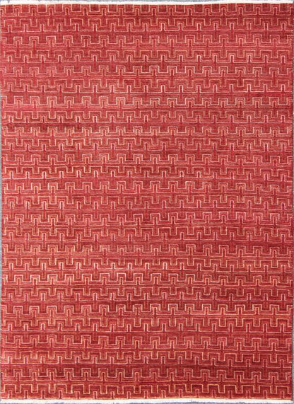 Ape - 3077, Modern Geometric Rug - Red Background in a Modern Design A modern design rug in elegant red with all over geometric design. This rug has a thick pile and is suitable for heavy traffic. 8'1 X 10'3 - Keivan Woven ArtsAPE - 3077 - 9700 - A - 8016Rug