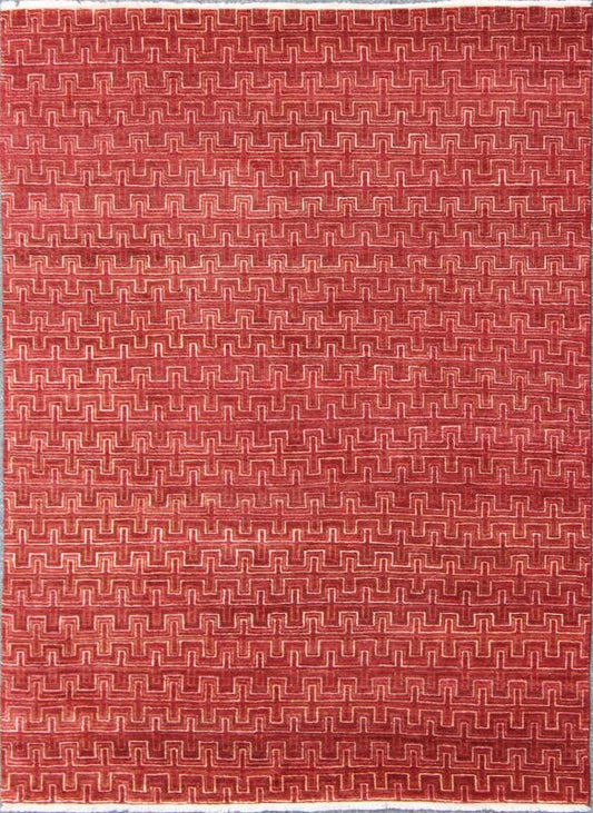 Ape - 3077, Modern Geometric Rug - Red Background in a Modern Design A modern design rug in elegant red with all over geometric design. This rug has a thick pile and is suitable for heavy traffic. 8'1 X 10'3 - Keivan Woven ArtsAPE - 3077 - 9700 - A - 8016Rug