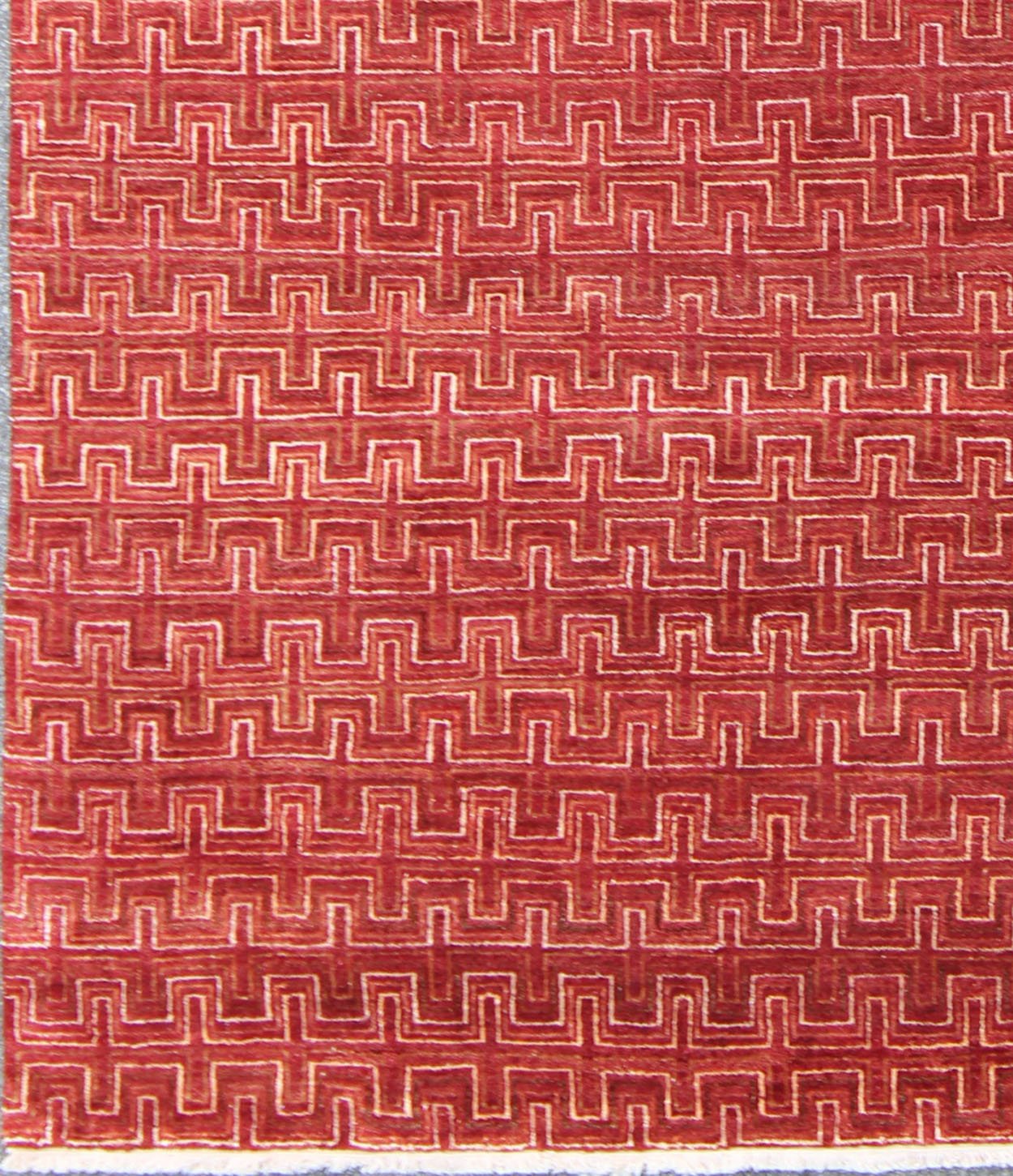 Ape - 3077, Modern Geometric Rug - Red Background in a Modern Design A modern design rug in elegant red with all over geometric design. This rug has a thick pile and is suitable for heavy traffic. 8'1 X 10'3 - Keivan Woven ArtsAPE - 3077 - 9700 - A - 8016Rug