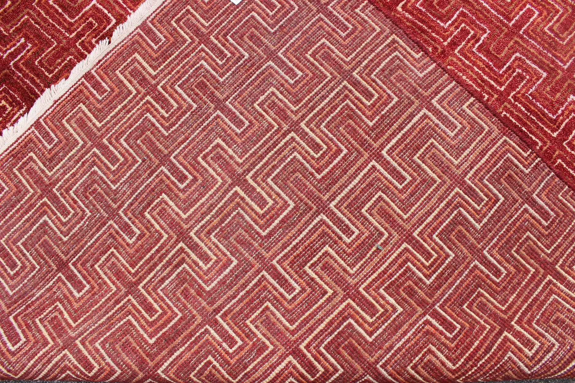 Ape - 3077, Modern Geometric Rug - Red Background in a Modern Design A modern design rug in elegant red with all over geometric design. This rug has a thick pile and is suitable for heavy traffic. 8'1 X 10'3 - Keivan Woven ArtsAPE - 3077 - 9700 - A - 8016Rug