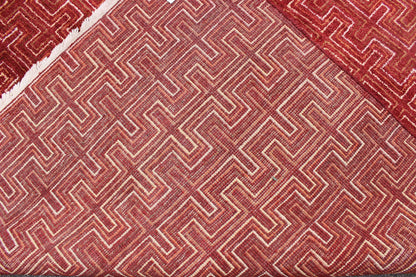 Ape - 3077, Modern Geometric Rug - Red Background in a Modern Design A modern design rug in elegant red with all over geometric design. This rug has a thick pile and is suitable for heavy traffic. 8'1 X 10'3 - Keivan Woven ArtsAPE - 3077 - 9700 - A - 8016Rug
