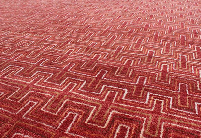 Ape - 3077, Modern Geometric Rug - Red Background in a Modern Design A modern design rug in elegant red with all over geometric design. This rug has a thick pile and is suitable for heavy traffic. 8'1 X 10'3 - Keivan Woven ArtsAPE - 3077 - 9700 - A - 8016Rug
