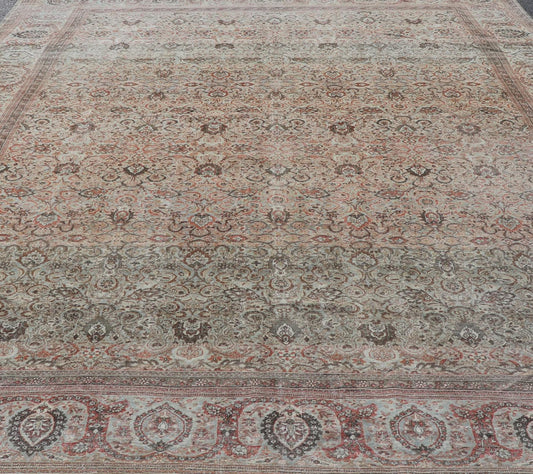 Fine Persian Kashan in Celadon Green - Blue Field With Intricate Floral Motifs. Keivan Woven Arts/rug /AVI - 0703, country of origin / type: Iran / Kashan, circa 1890. Measures: 11'3 x 17'0 Finely woven Persian Kashan filled with flowers floral ara... - Keivan Woven ArtsAVI - 0703 - 24715