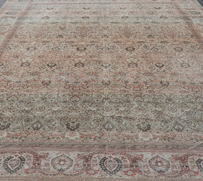 Fine Persian Kashan in Celadon Green - Blue Field With Intricate Floral Motifs. Keivan Woven Arts/rug /AVI - 0703, country of origin / type: Iran / Kashan, circa 1890. Measures: 11'3 x 17'0 Finely woven Persian Kashan filled with flowers floral ara... - Keivan Woven ArtsAVI - 0703 - 24715Rug