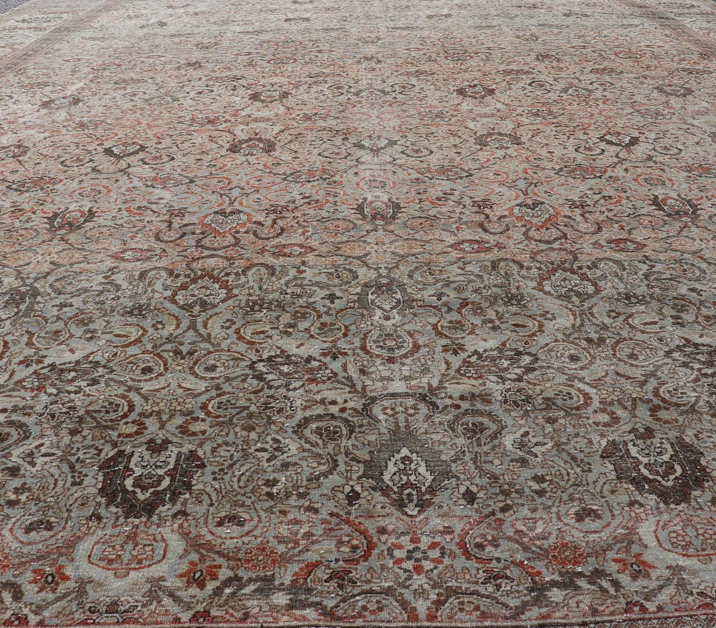 Fine Persian Kashan in Celadon Green - Blue Field With Intricate Floral Motifs. Keivan Woven Arts/rug /AVI - 0703, country of origin / type: Iran / Kashan, circa 1890. Measures: 11'3 x 17'0 Finely woven Persian Kashan filled with flowers floral ara... - Keivan Woven ArtsAVI - 0703 - 24715Rug