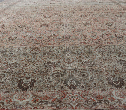 Fine Persian Kashan in Celadon Green - Blue Field With Intricate Floral Motifs. Keivan Woven Arts/rug /AVI - 0703, country of origin / type: Iran / Kashan, circa 1890. Measures: 11'3 x 17'0 Finely woven Persian Kashan filled with flowers floral ara... - Keivan Woven ArtsAVI - 0703 - 24715Rug