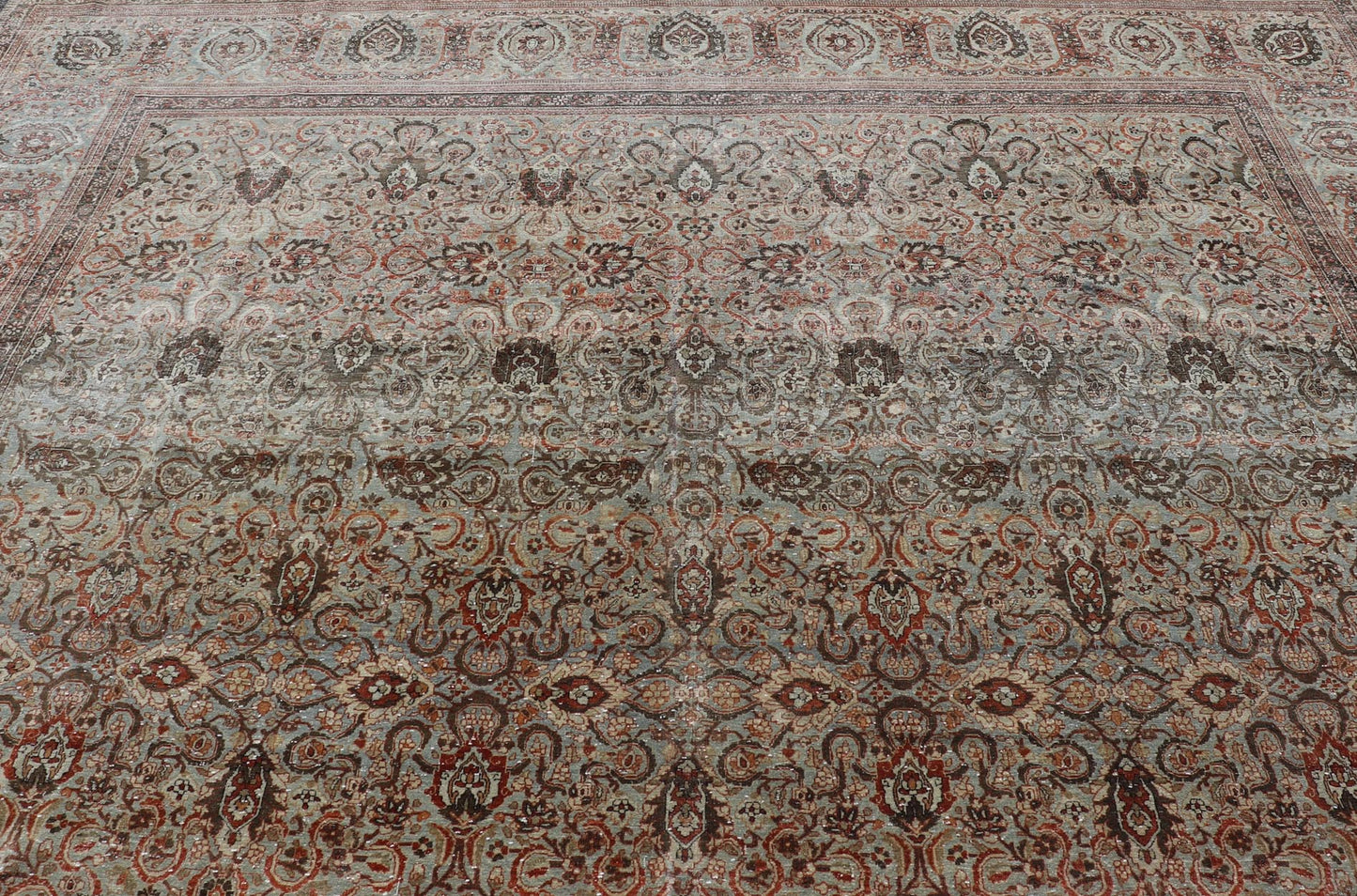Fine Persian Kashan in Celadon Green - Blue Field With Intricate Floral Motifs. Keivan Woven Arts/rug /AVI - 0703, country of origin / type: Iran / Kashan, circa 1890. Measures: 11'3 x 17'0 Finely woven Persian Kashan filled with flowers floral ara... - Keivan Woven ArtsAVI - 0703 - 24715Rug