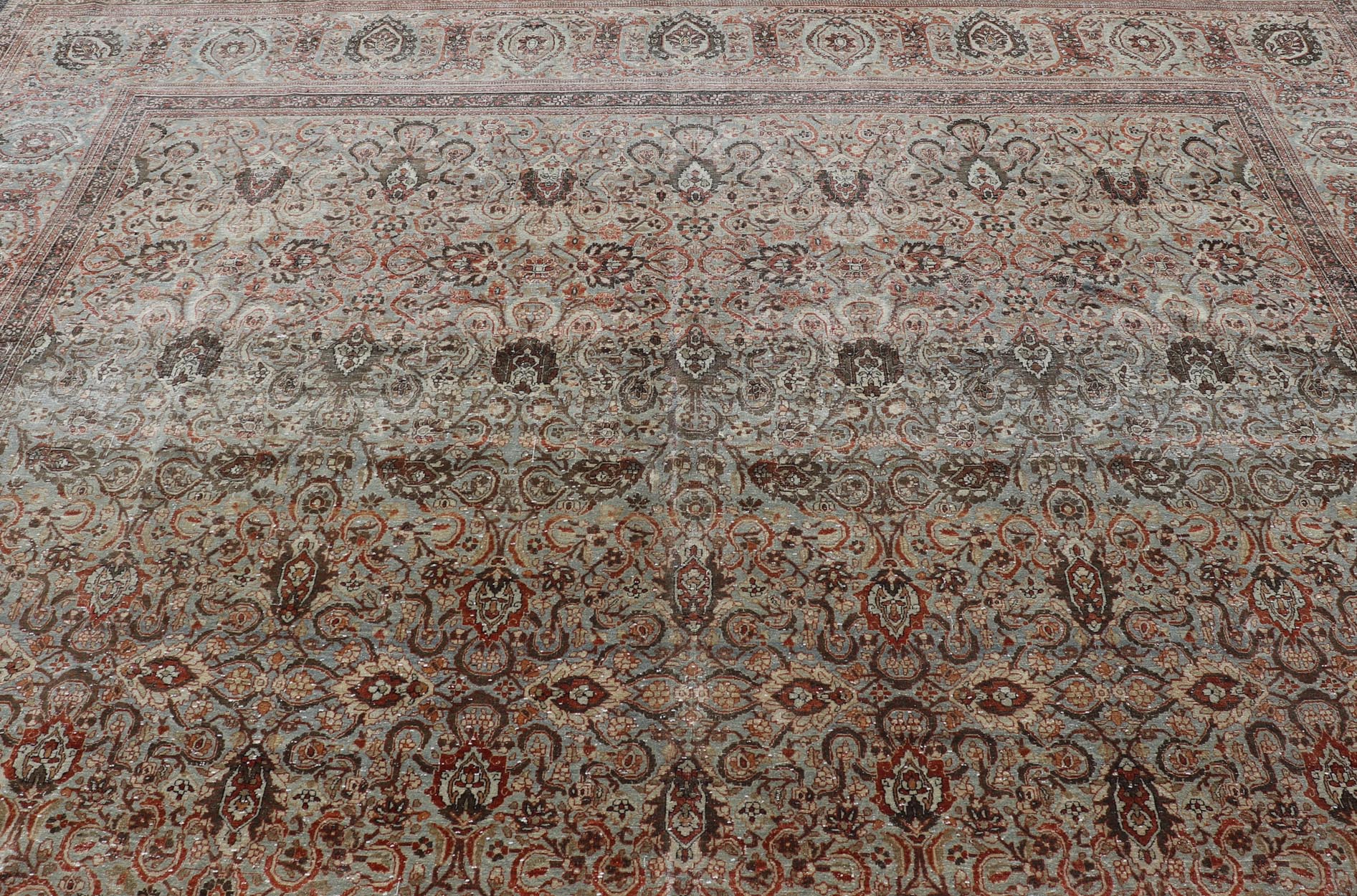 Fine Persian Kashan in Celadon Green - Blue Field With Intricate Floral Motifs. Keivan Woven Arts/rug /AVI - 0703, country of origin / type: Iran / Kashan, circa 1890. Measures: 11'3 x 17'0 Finely woven Persian Kashan filled with flowers floral ara... - Keivan Woven ArtsAVI - 0703 - 24715Rug