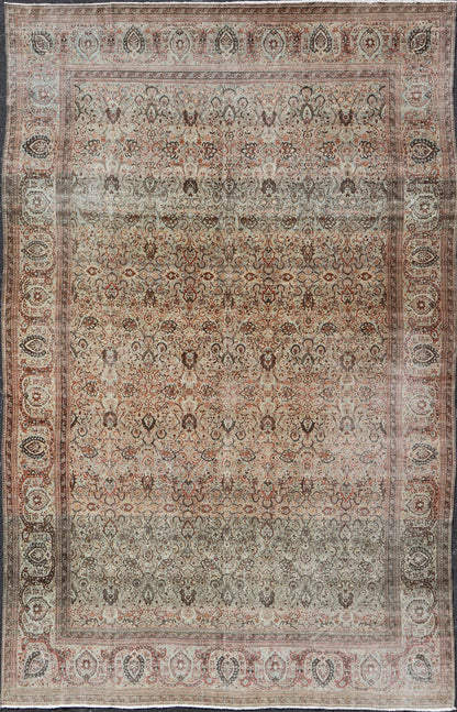 Fine Persian Kashan in Celadon Green - Blue Field With Intricate Floral Motifs. Keivan Woven Arts/rug /AVI - 0703, country of origin / type: Iran / Kashan, circa 1890. Measures: 11'3 x 17'0 Finely woven Persian Kashan filled with flowers floral ara... - Keivan Woven ArtsAVI - 0703 - 24715Rug