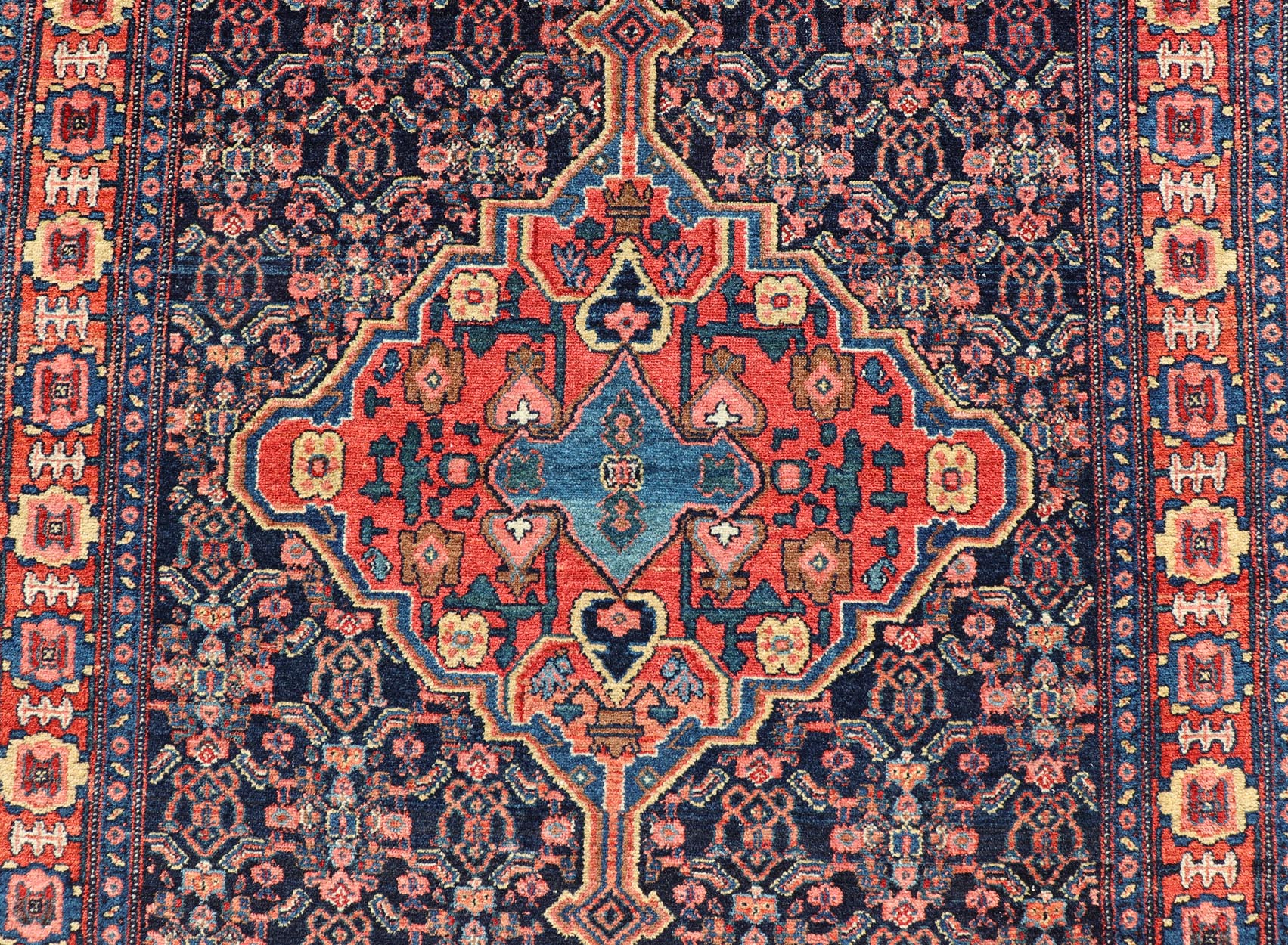 Antique Persian Senneh Rug with Unique Medallion and All - Over Design. Keivan Woven Arts/ rug AVI - 1101, country of origin / type: Iran / Senneh, circa 1900 Measures: 3'6 x 4'10 This incredibly finely woven antique Persian Senneh rug was handwoven... - Keivan Woven ArtsAVI - 1101 - 25321Rug