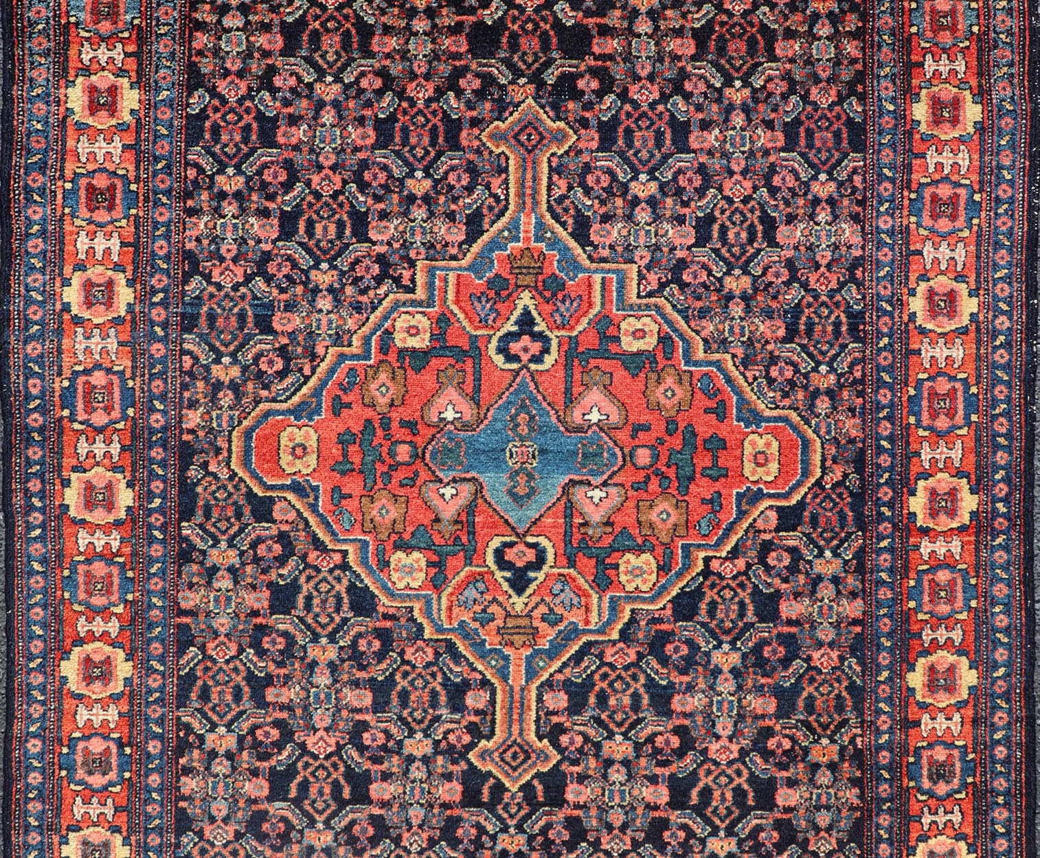 Antique Persian Senneh Rug with Unique Medallion and All - Over Design. Keivan Woven Arts/ rug AVI - 1101, country of origin / type: Iran / Senneh, circa 1900 Measures: 3'6 x 4'10 This incredibly finely woven antique Persian Senneh rug was handwoven... - Keivan Woven ArtsAVI - 1101 - 25321Rug