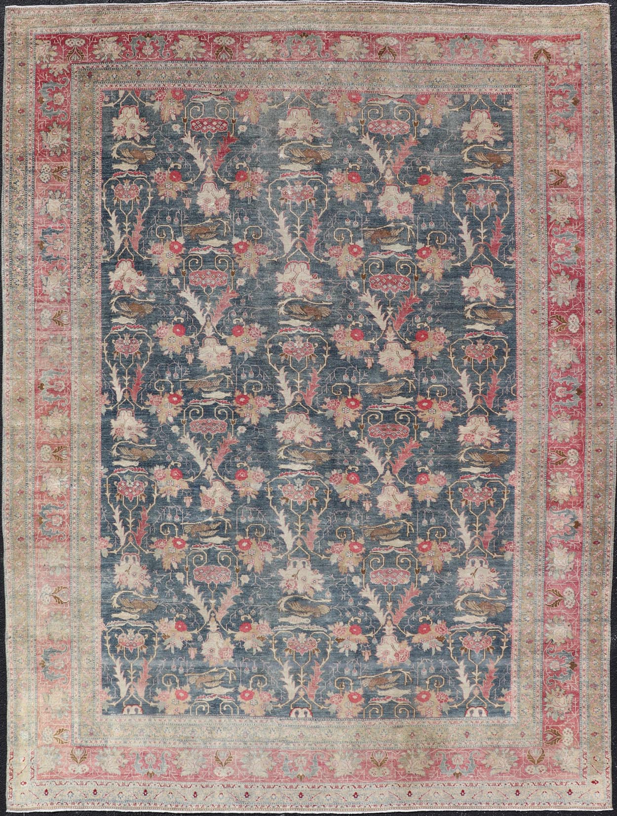 Antique Persian Tabriz Rug with Brid Design in Blue Keivan Woven Arts. Keivan Woven Arts / rug AVI - 1103, country of origin / type: Iran / Tabriz, circa 1920 Measures: 8'8 x 12'0 An exquisite work of art, this rug offers a unique opportunity ... - Keivan Woven ArtsAVI - 1103 - 25333Rug