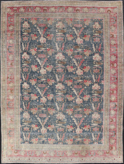 Antique Persian Tabriz Rug with Brid Design in Blue Keivan Woven Arts. Keivan Woven Arts / rug AVI - 1103, country of origin / type: Iran / Tabriz, circa 1920 Measures: 8'8 x 12'0 An exquisite work of art, this rug offers a unique opportunity ... - Keivan Woven ArtsAVI - 1103 - 25333Rug