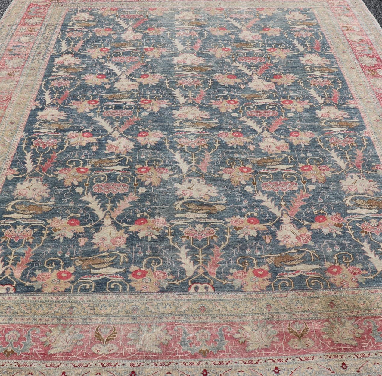 Antique Persian Tabriz Rug with Brid Design in Blue Keivan Woven Arts. Keivan Woven Arts / rug AVI - 1103, country of origin / type: Iran / Tabriz, circa 1920 Measures: 8'8 x 12'0 An exquisite work of art, this rug offers a unique opportunity ... - Keivan Woven ArtsAVI - 1103 - 25333Rug