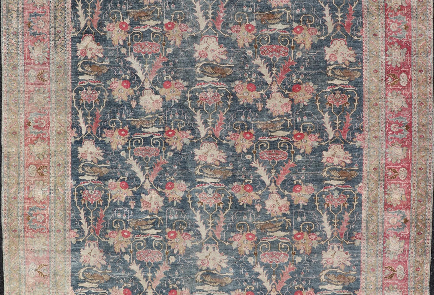 Antique Persian Tabriz Rug with Brid Design in Blue Keivan Woven Arts. Keivan Woven Arts / rug AVI - 1103, country of origin / type: Iran / Tabriz, circa 1920 Measures: 8'8 x 12'0 An exquisite work of art, this rug offers a unique opportunity ... - Keivan Woven ArtsAVI - 1103 - 25333Rug
