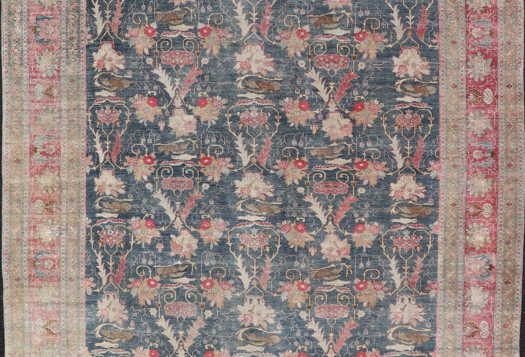 Antique Persian Tabriz Rug with Brid Design in Blue Keivan Woven Arts. Keivan Woven Arts / rug AVI - 1103, country of origin / type: Iran / Tabriz, circa 1920 Measures: 8'8 x 12'0 An exquisite work of art, this rug offers a unique opportunity ... - Keivan Woven ArtsAVI - 1103 - 25333Rug