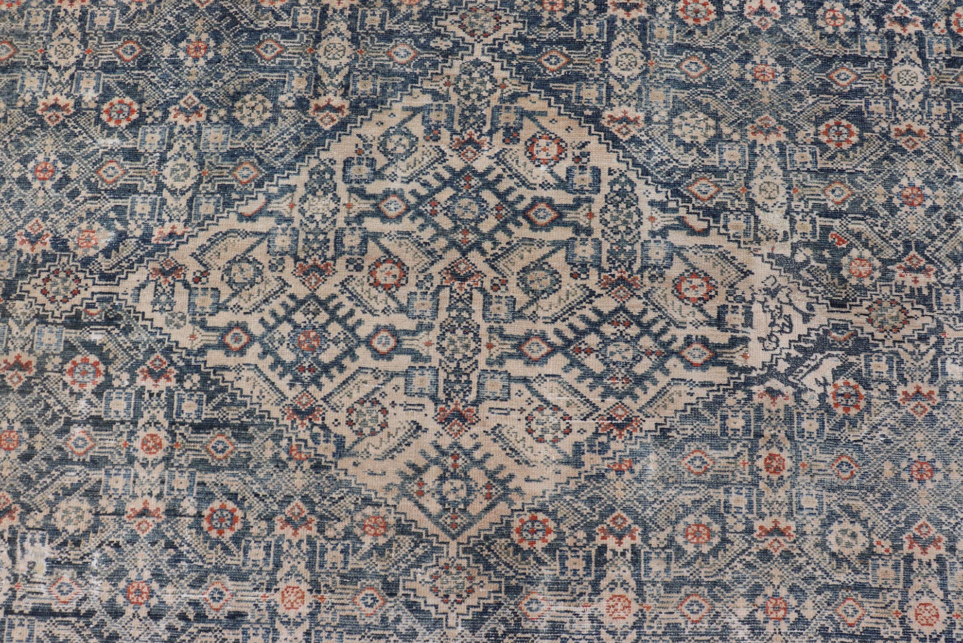 Large Antique Gallery Persian Malayer Runner in Herati Design On A Blue Field. Keivan Woven Arts / rug/ AVI - 230501, country of origin / type: Iran / Malayer, circa 1900. Measures: 10'4 x 20'0 This distressed antique Malayer gallery rug from 1900... - Keivan Woven ArtsAVI - 230501 - 24468Rug