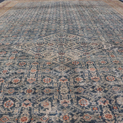 Large Antique Gallery Persian Malayer Runner in Herati Design On A Blue Field. Keivan Woven Arts / rug/ AVI - 230501, country of origin / type: Iran / Malayer, circa 1900. Measures: 10'4 x 20'0 This distressed antique Malayer gallery rug from 1900... - Keivan Woven ArtsAVI - 230501 - 24468Rug
