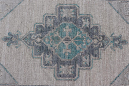 Modern Oushak with Off White Background with A Large Tribal Medallion in Teal. Measures: 3'1 x 5'3 This Oushak featuring a center tribal medallion in the center of off white background and the light gray border also. Colors are gray, cre... - Keivan Woven ArtsAWR - 10719 - 21541Rug