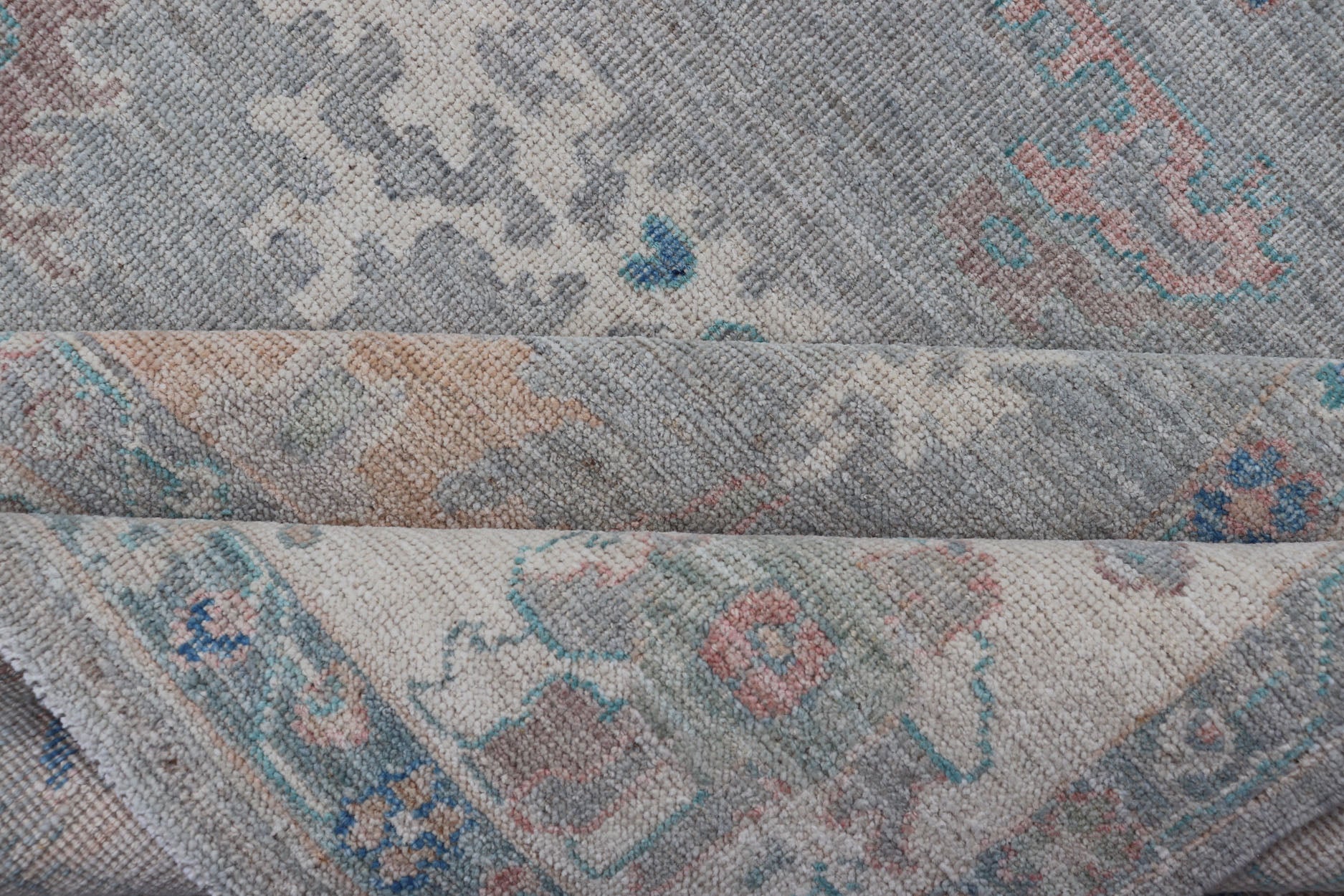 Measures: 7'10 x 9'8 All Over Modern Floral Oushak with A Light Blue - Gray Field and Border With Color. Keivan Woven Arts; rug AWR - 12018 Country of Origin: Afghanistan Type: Oushak Design: All - Over, Floral, Arabesque - Floral 21st Century This ... - Keivan Woven ArtsAWR - 12018 - 23360Rug