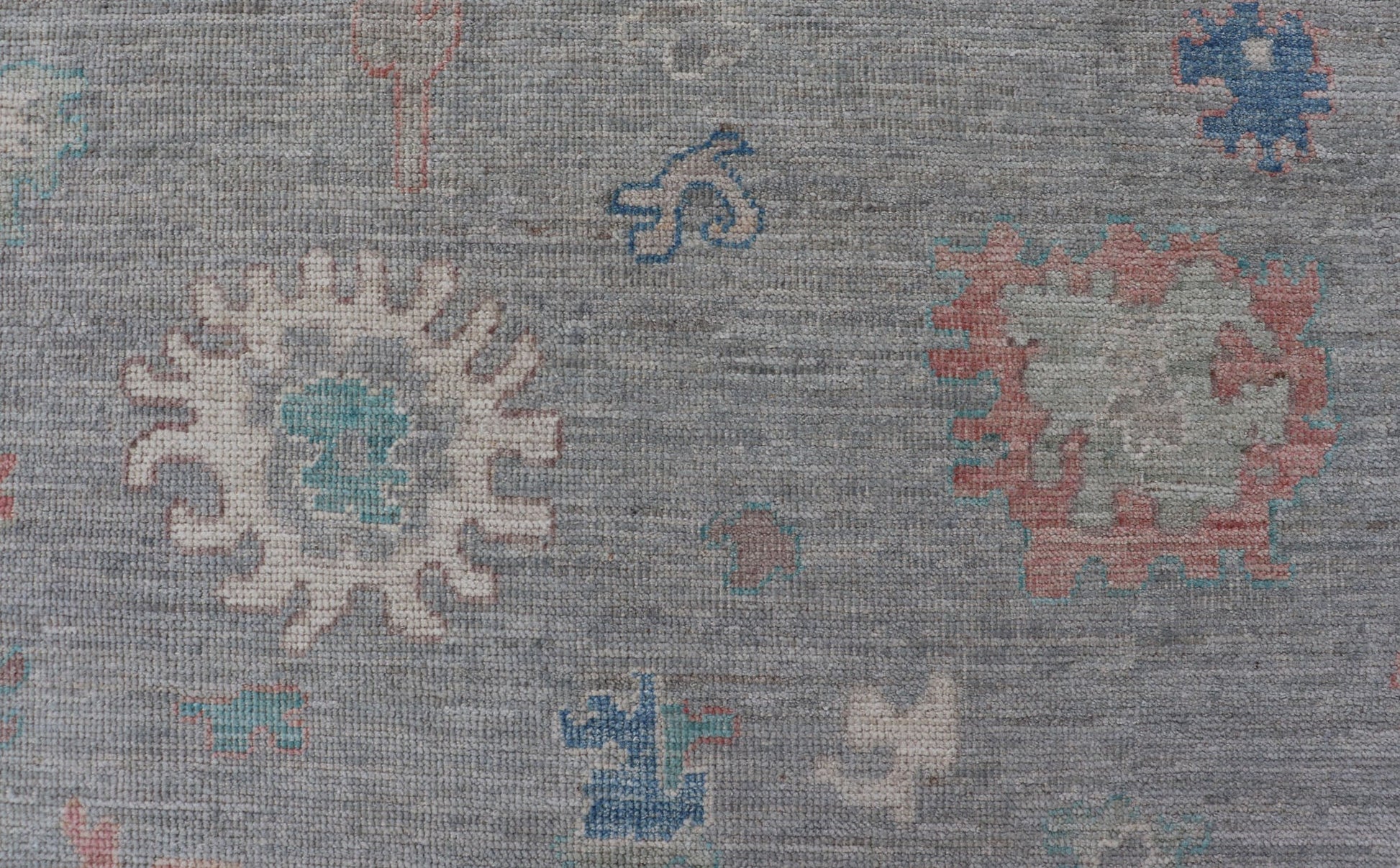 Measures: 7'10 x 9'8 All Over Modern Floral Oushak with A Light Blue - Gray Field and Border With Color. Keivan Woven Arts; rug AWR - 12018 Country of Origin: Afghanistan Type: Oushak Design: All - Over, Floral, Arabesque - Floral 21st Century This ... - Keivan Woven ArtsAWR - 12018 - 23360Rug