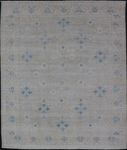 Measures: 8'0 x 10'2 Modern All - Over Floral Oushak with Light Gray Background And Neutral Colors. Keivan Woven Arts rug AWR - 12036 Country of Origin: Afghanistan Type: Oushak Design: Floral, All - Over, Abstract Floral. This Oushak was hand - kno... - Keivan Woven ArtsAWR - 12036 - 23366Rug