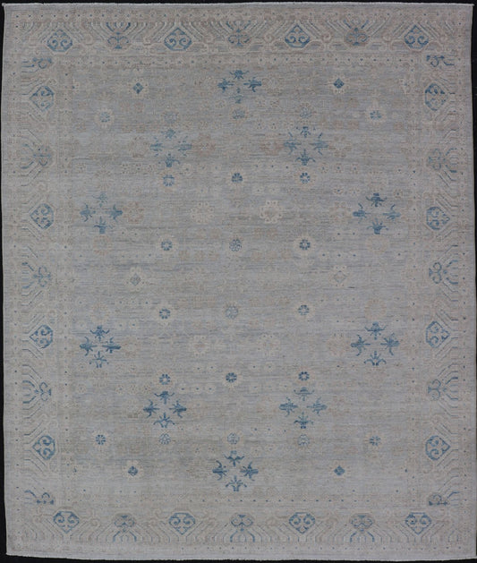 Measures: 8'0 x 10'2 Modern All - Over Floral Oushak with Light Gray Background And Neutral Colors. Keivan Woven Arts rug AWR - 12036 Country of Origin: Afghanistan Type: Oushak Design: Floral, All - Over, Abstract Floral. This Oushak was hand - kno... - Keivan Woven ArtsAWR - 12036 - 23366Rug