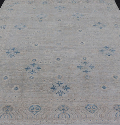 Measures: 8'0 x 10'2 Modern All - Over Floral Oushak with Light Gray Background And Neutral Colors. Keivan Woven Arts rug AWR - 12036 Country of Origin: Afghanistan Type: Oushak Design: Floral, All - Over, Abstract Floral. This Oushak was hand - kno... - Keivan Woven ArtsAWR - 12036 - 23366Rug