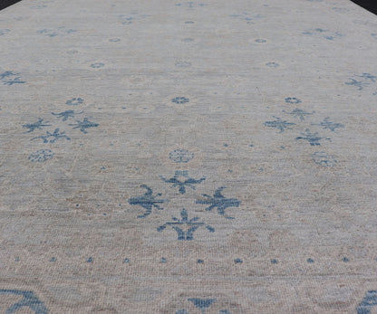 Measures: 8'0 x 10'2 Modern All - Over Floral Oushak with Light Gray Background And Neutral Colors. Keivan Woven Arts rug AWR - 12036 Country of Origin: Afghanistan Type: Oushak Design: Floral, All - Over, Abstract Floral. This Oushak was hand - kno... - Keivan Woven ArtsAWR - 12036 - 23366Rug