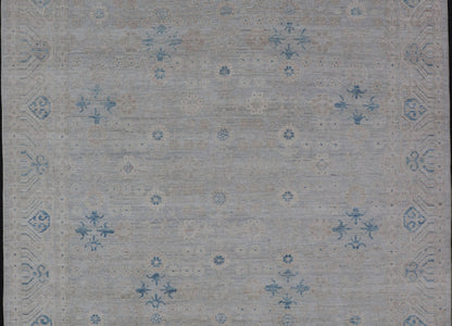 Measures: 8'0 x 10'2 Modern All - Over Floral Oushak with Light Gray Background And Neutral Colors. Keivan Woven Arts rug AWR - 12036 Country of Origin: Afghanistan Type: Oushak Design: Floral, All - Over, Abstract Floral. This Oushak was hand - kno... - Keivan Woven ArtsAWR - 12036 - 23366Rug