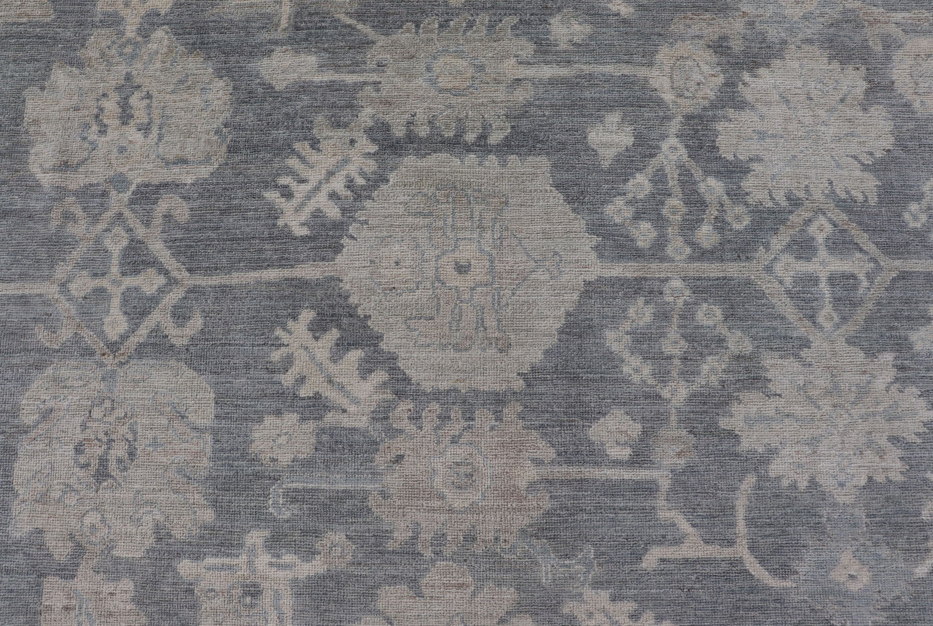 Measures: 8'2 x 9'11 Modern Oushak with Large Floral Motifs with Cream, Blue, and Steel Blue. Keivan Woven Arts; rug AWR - 12099 Country of Origin: Afghanistan Type: Oushak Design: Floral, All - Over Abstract - Tribal 21st century. This modern Ou... - Keivan Woven ArtsAWR - 12099 - 23372Rug