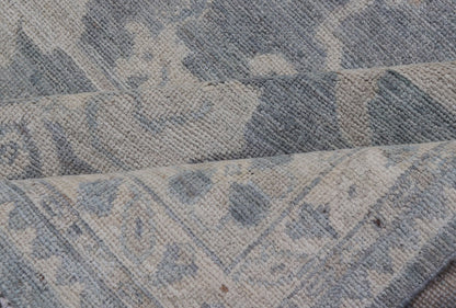 Measures: 8'2 x 9'11 Modern Oushak with Large Floral Motifs with Cream, Blue, and Steel Blue. Keivan Woven Arts; rug AWR - 12099 Country of Origin: Afghanistan Type: Oushak Design: Floral, All - Over Abstract - Tribal 21st century. This modern Ou... - Keivan Woven ArtsAWR - 12099 - 23372Rug