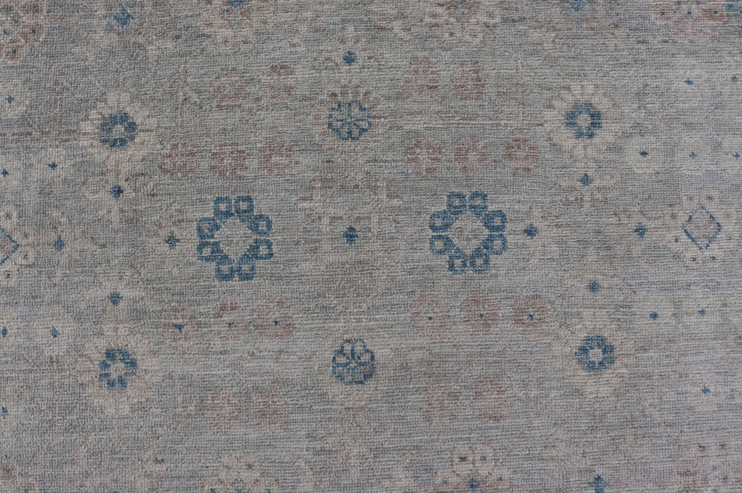 Measures: 6'4 x 9'11 Modern All - Over Khotan design rug with Light Background and Blue Colors. Keivan Woven Arts rug AWR - 12122 Country of Origin: Afghanistan Type: Oushak Design: Floral, All - Over, Abstract Floral. This Oushak was hand - knotted... - Keivan Woven ArtsAWR - 12122 - 23199Rug
