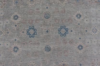 Measures: 6'4 x 9'11 Modern All - Over Khotan design rug with Light Background and Blue Colors. Keivan Woven Arts rug AWR - 12122 Country of Origin: Afghanistan Type: Oushak Design: Floral, All - Over, Abstract Floral. This Oushak was hand - knotted... - Keivan Woven ArtsAWR - 12122 - 23199Rug