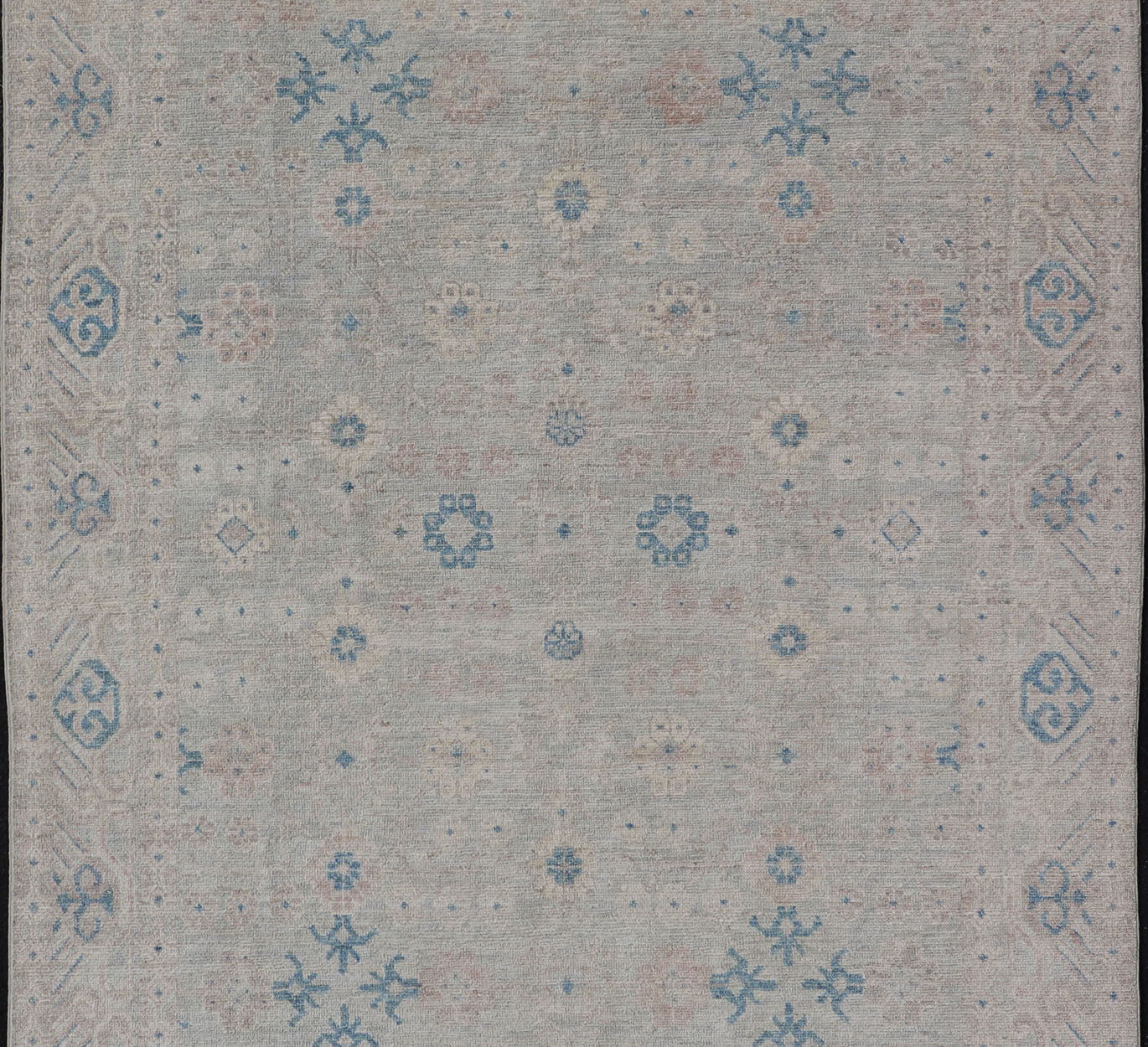 Measures: 6'4 x 9'11 Modern All - Over Khotan design rug with Light Background and Blue Colors. Keivan Woven Arts rug AWR - 12122 Country of Origin: Afghanistan Type: Oushak Design: Floral, All - Over, Abstract Floral. This Oushak was hand - knotted... - Keivan Woven ArtsAWR - 12122 - 23199Rug