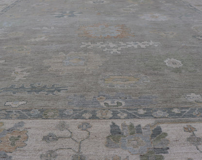 Measures: 11'11 x 14'8 All - Over Floral Modern Oushak with Light Tan Background and Cream Border. Keivan Woven Arts rug AWR - 12125 Country of Origin: Afghanistan Type: Oushak Design: Floral, All - Over, Abstract Floral. This Oushak was hand - knott... - Keivan Woven ArtsAWR - 12125 - 23390Rug