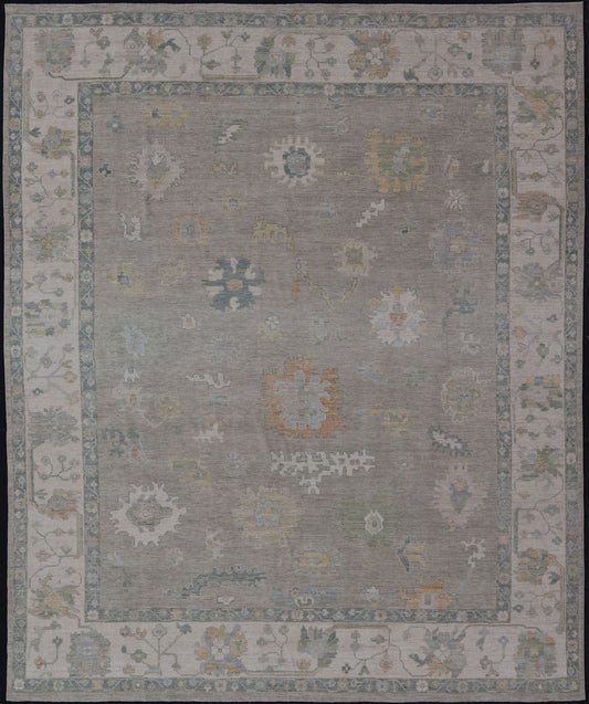 Measures: 11'11 x 14'8 All - Over Floral Modern Oushak with Light Tan Background and Cream Border. Keivan Woven Arts rug AWR - 12125 Country of Origin: Afghanistan Type: Oushak Design: Floral, All - Over, Abstract Floral. This Oushak was hand - knott... - Keivan Woven ArtsAWR - 12125 - 23390Rug