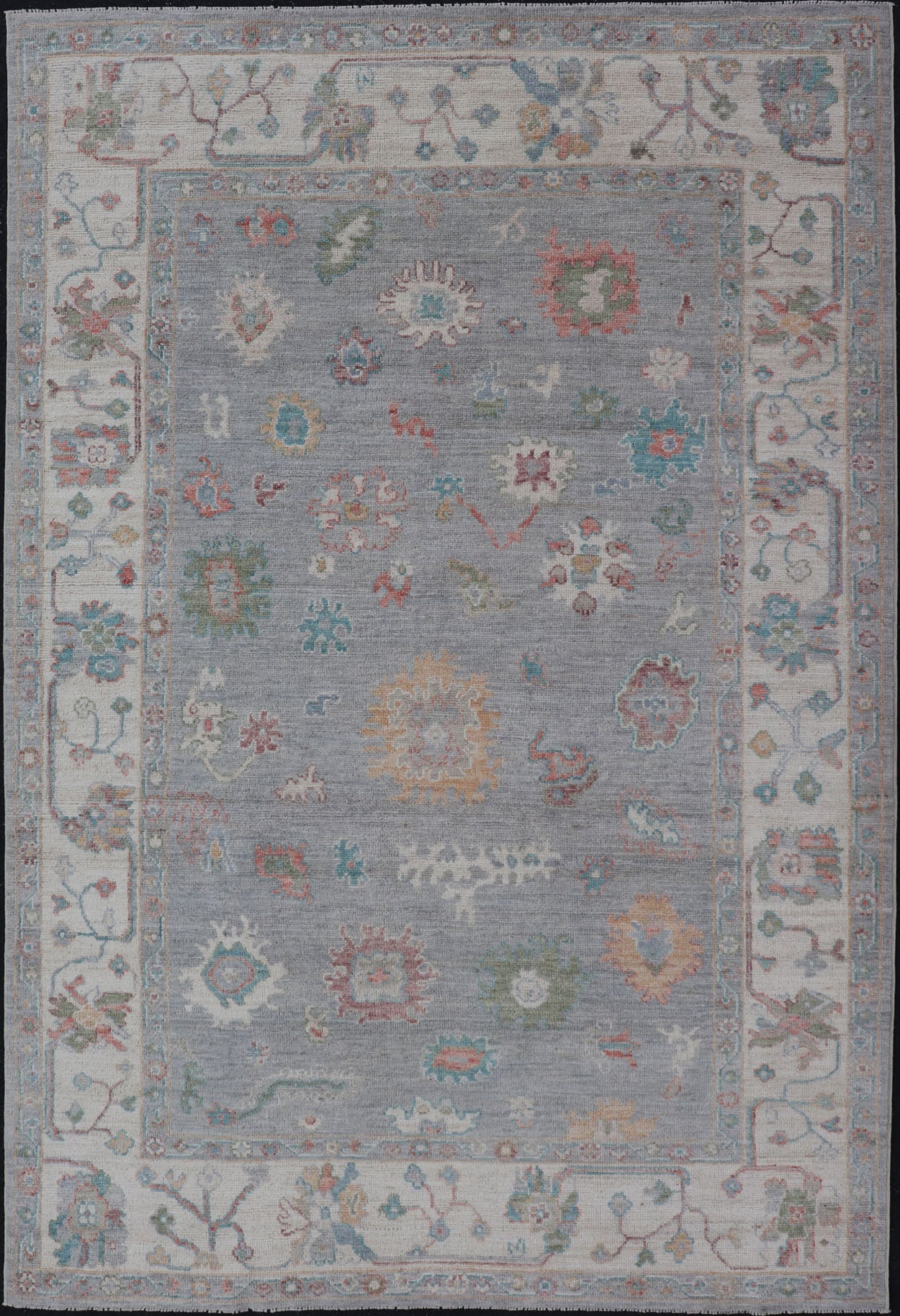 Measures: 5'8 x 9'0 Hand Knotted Floral Modern Oushak With a Taupe Background And Multi - Colors. Keivan Woven Arts; rug AWR - 12167 / Country of Origin: Afghanistan Type: Oushak Design: Floral, All - Over, Abstract This modern casual floral Ousha... - Keivan Woven ArtsAWR - 12167 - 23205Rug