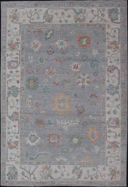 Measures: 5'8 x 9'0 Hand Knotted Floral Modern Oushak With a Taupe Background And Multi - Colors. Keivan Woven Arts; rug AWR - 12167 / Country of Origin: Afghanistan Type: Oushak Design: Floral, All - Over, Abstract This modern casual floral Ousha... - Keivan Woven ArtsAWR - 12167 - 23205Rug