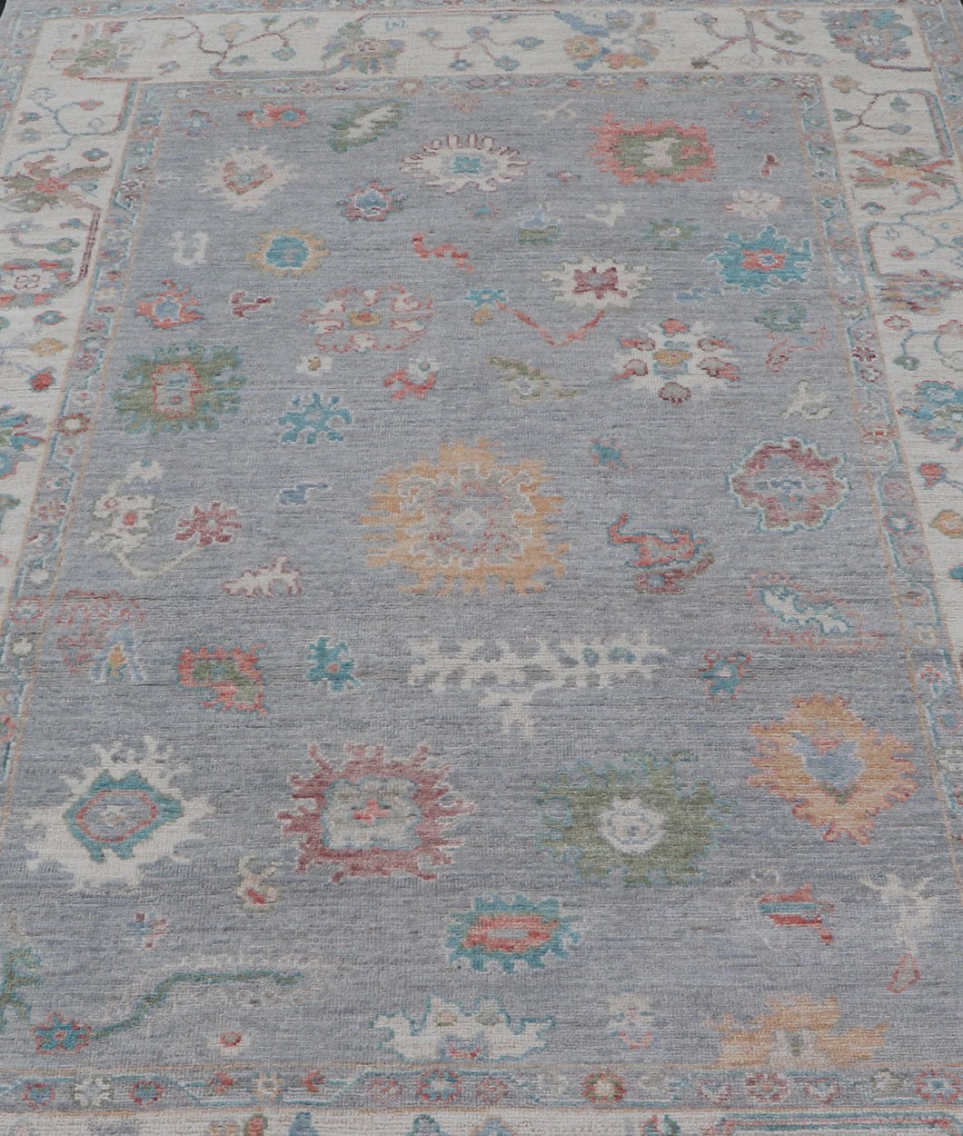 Measures: 5'8 x 9'0 Hand Knotted Floral Modern Oushak With a Taupe Background And Multi - Colors. Keivan Woven Arts; rug AWR - 12167 / Country of Origin: Afghanistan Type: Oushak Design: Floral, All - Over, Abstract This modern casual floral Ousha... - Keivan Woven ArtsAWR - 12167 - 23205Rug