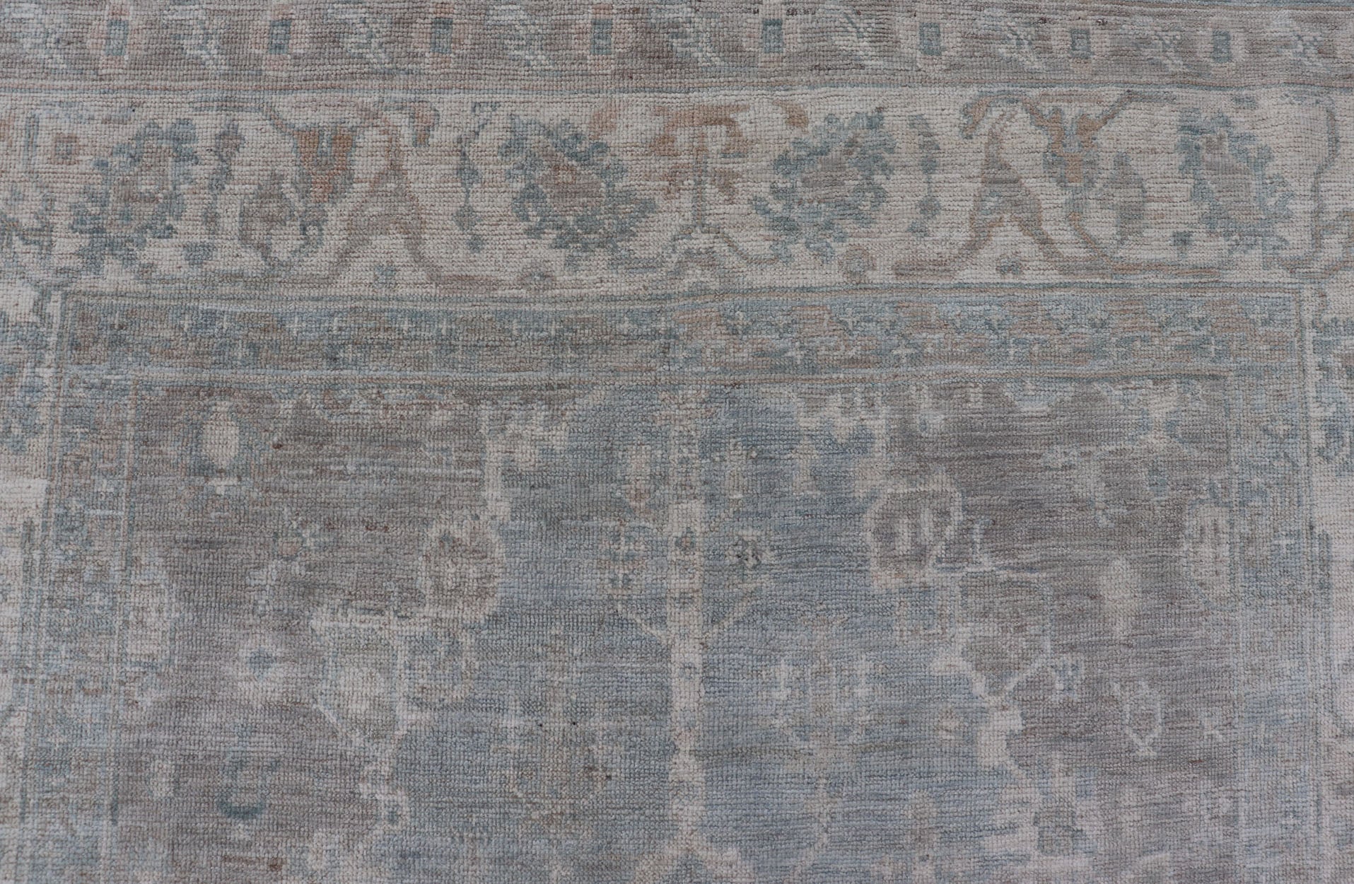 Measures: 5'10 x 8'9 Modern Oushak with a Light Blue - Gray Background with Medallion & Tribal Motifs. Country of Origin: Afghanistan; Type: Oushak; Design: Medallion, Tribal Medallion, All - Over; Keivan Woven Arts: rug AWR - 12170. 21st Century. Th... - Keivan Woven ArtsAWR - 12170 - 23211