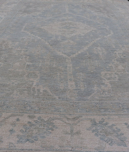 Measures: 5'10 x 8'9 Modern Oushak with a Light Blue - Gray Background with Medallion & Tribal Motifs. Country of Origin: Afghanistan; Type: Oushak; Design: Medallion, Tribal Medallion, All - Over; Keivan Woven Arts: rug AWR - 12170. 21st Century. Th... - Keivan Woven ArtsAWR - 12170 - 23211