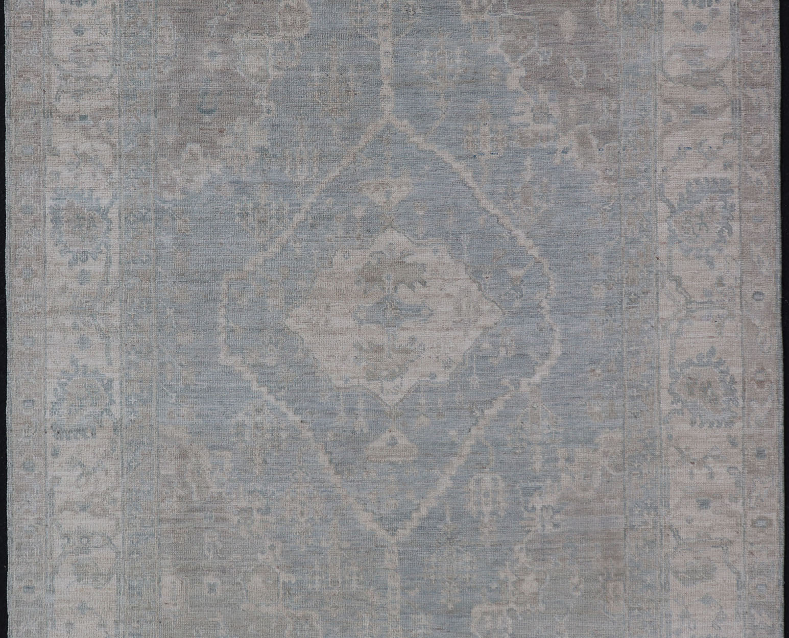 Measures: 5'10 x 8'9 Modern Oushak with a Light Blue - Gray Background with Medallion & Tribal Motifs. Country of Origin: Afghanistan; Type: Oushak; Design: Medallion, Tribal Medallion, All - Over; Keivan Woven Arts: rug AWR - 12170. 21st Century. Th... - Keivan Woven ArtsAWR - 12170 - 23211