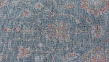 Measures:2'11 x 5'8 Modern Oushak Rug with a Light Blue Field With All - Over Floral Motifs With Cream. Keivan Woven Arts; rug AWR - 12202 Country of Origin: Afghanistan Type: Oushak Design: All - Over, Floral. Hand - Knotted in wool this piece holds c... - Keivan Woven ArtsAWR - 12202 - 23229Rug