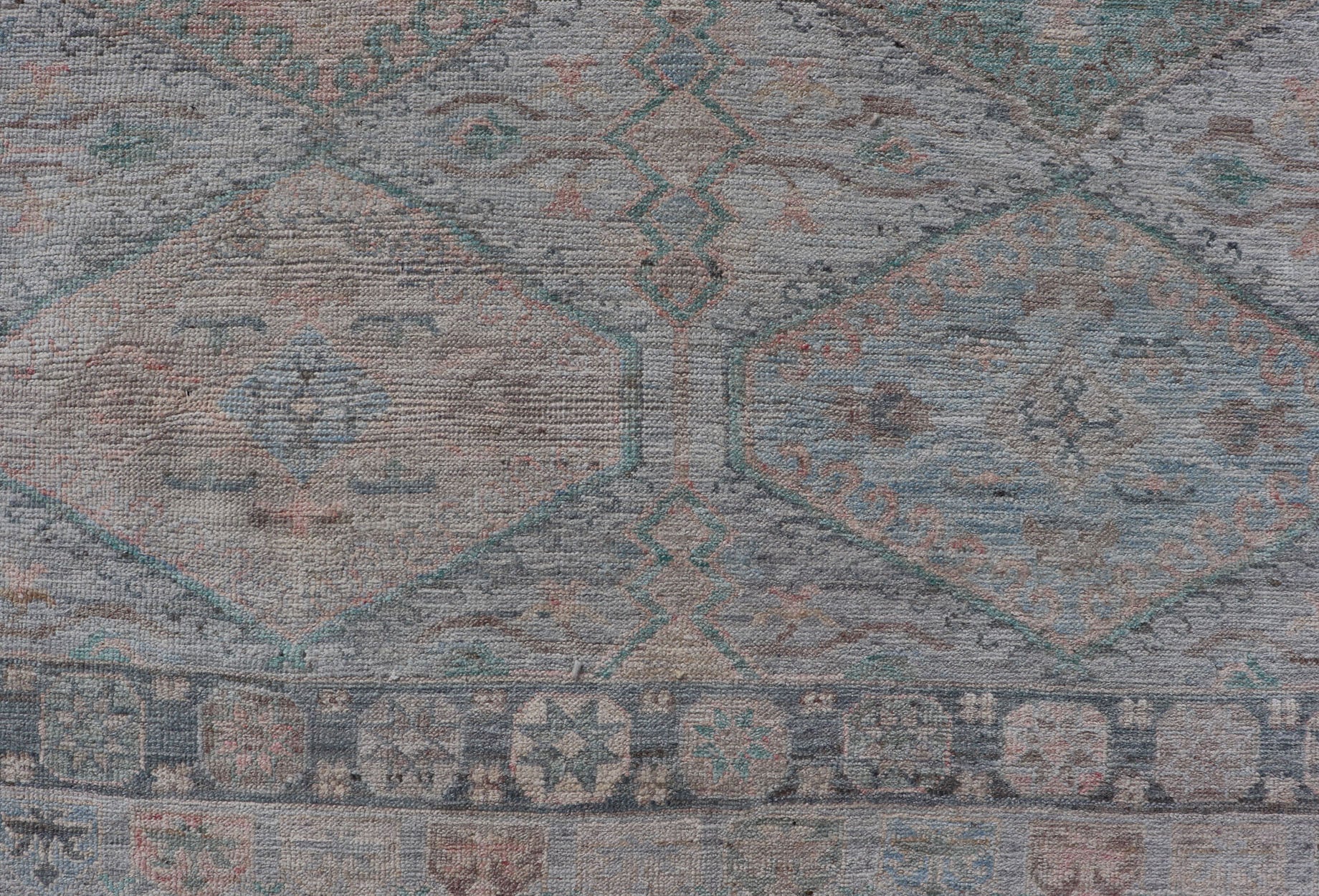 Measures: 4'11 x 6'3 Large Medallion Design Modern Oushak on a Light Blue Field With Multi Colors. Keivan Woven Arts; rug AWR - 12297 Country of Origin: Afghanistan Type: Oushak Circa 2020 This modern Oushak features large medallions in the cente... - Keivan Woven ArtsAWR - 12297 - 23235Rug