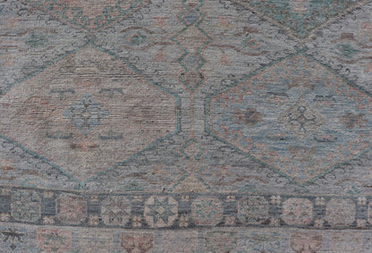 Measures: 4'11 x 6'3 Large Medallion Design Modern Oushak on a Light Blue Field With Multi Colors. Keivan Woven Arts; rug AWR - 12297 Country of Origin: Afghanistan Type: Oushak Circa 2020 This modern Oushak features large medallions in the cente... - Keivan Woven ArtsAWR - 12297 - 23235Rug