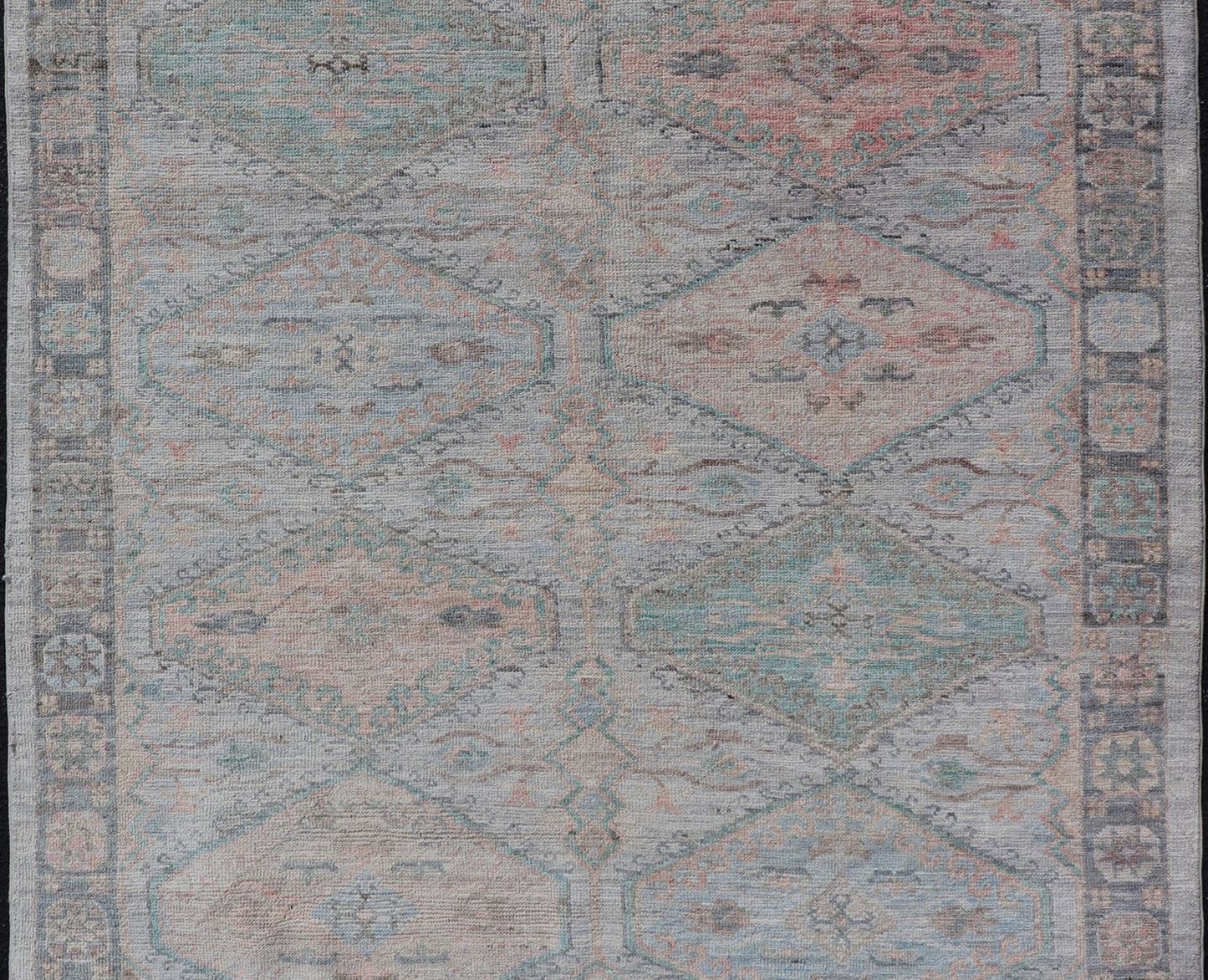 Measures: 4'11 x 6'3 Large Medallion Design Modern Oushak on a Light Blue Field With Multi Colors. Keivan Woven Arts; rug AWR - 12297 Country of Origin: Afghanistan Type: Oushak Circa 2020 This modern Oushak features large medallions in the cente... - Keivan Woven ArtsAWR - 12297 - 23235Rug