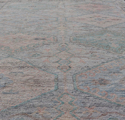 Measures: 4'11 x 6'3 Large Medallion Design Modern Oushak on a Light Blue Field With Multi Colors. Keivan Woven Arts; rug AWR - 12297 Country of Origin: Afghanistan Type: Oushak Circa 2020 This modern Oushak features large medallions in the cente... - Keivan Woven ArtsAWR - 12297 - 23235Rug